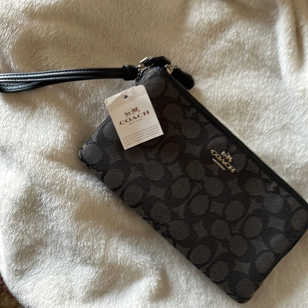 Coach signature double zip wallet